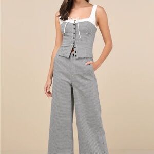 Lulu's Eros Black and White Gingham Button Front Top & Wide Leg Pant Set